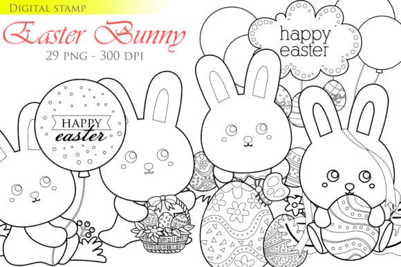 Download Happy Easter Bunny Egg Digital Stamp - Happy Collection