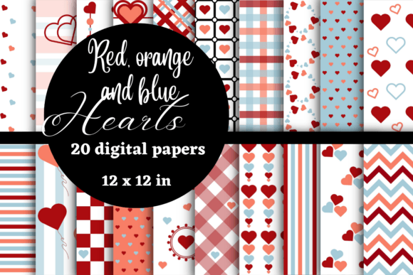 Download Red,orange and Blue Hearts Digital Paper - Orange Collection