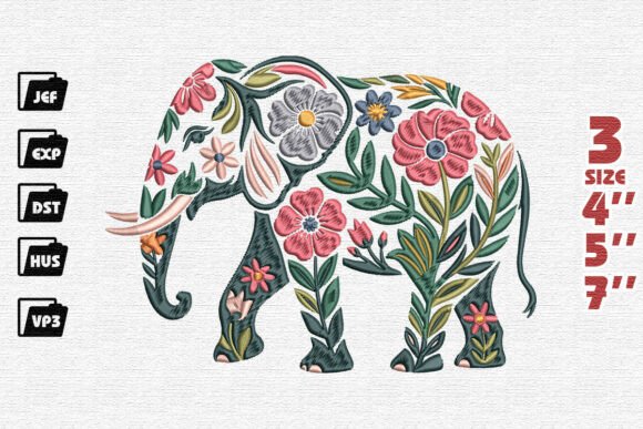Download Colorful Folk Art Floral Elephant Embroidery Design - Elephant Collection