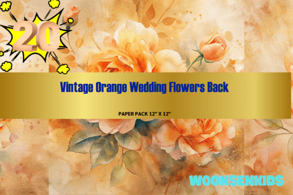 Download Popular Vintage Orange Wedding Flowers Background Watercolor Png Kdp Digital Paper - Orange Collection