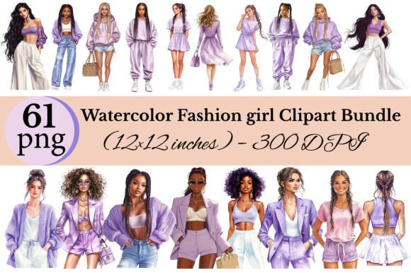 Download Watercolor Fashion Girl Clipart Bundle - Fashion girl clipart Collection
